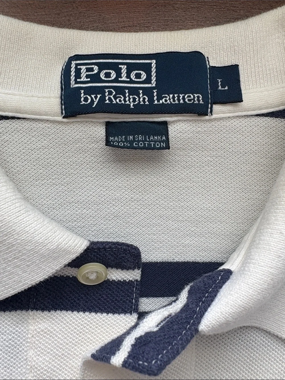Polo by Ralph Lauren Cream & Navy Striped Polo Golf Shirt
